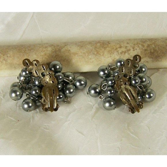 Clip On Cha Cha Climber Earrings Black Dangle Fringe Plastic Vintage - Picture 3 of 4